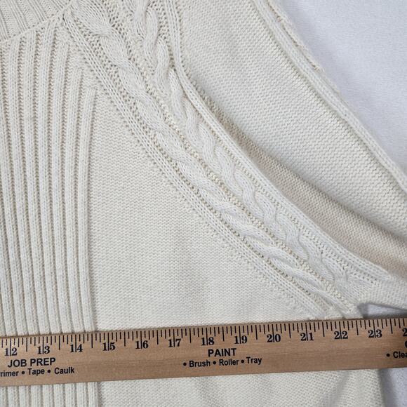Talbots Mock Neck Cable Details Sweater 2X Ivory Long Sleeve Soft Cotton Blend - Picture 13 of 15